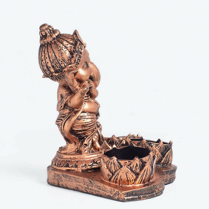 Golden Peacock Brown Ganesha Diya Holder