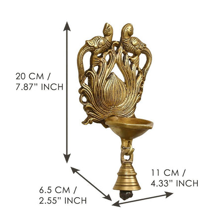 eCraftIndia Gold-Toned Handcrafted Antique Finish Diya with Bells Decorative Wall Hanging Showpiece
