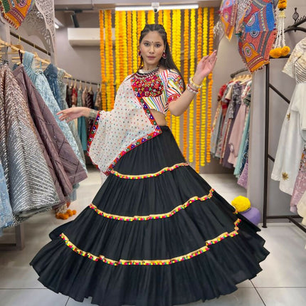 Aastha Fashion Black Rayon Readymade Lace Semi Stitched Wedding Wear Lehenga Choli