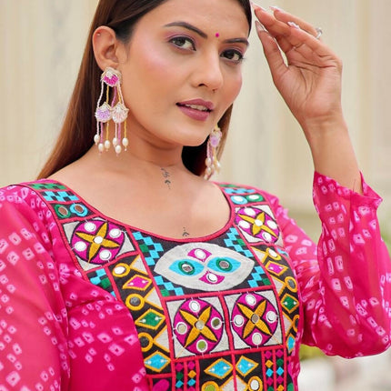 Aastha Fashion Pink Faux Georgette Navratri Designer Gown Collection