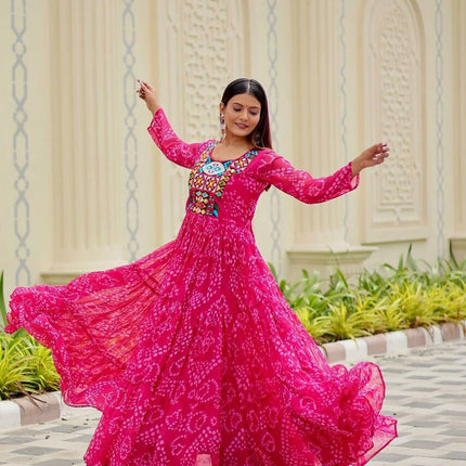 Aastha Fashion Pink Faux Georgette Navratri Designer Gown Collection