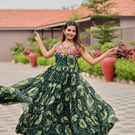 Aastha Fashion Green Faux Georgette Navratri Designer Gown Collection