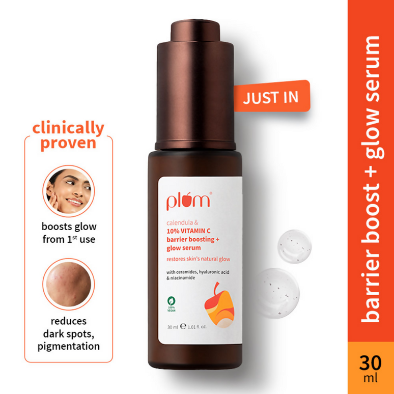 Plum 10% Vitamin C Barrier Boosting + Glow Serum with Calendula For Glowing Skin