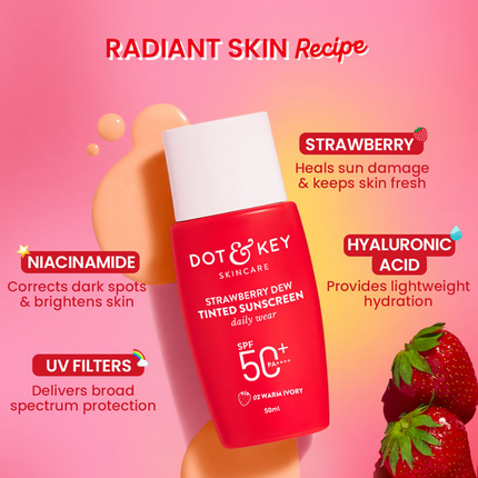 Dot & Key Strawberry Dew Tinted Sunscreen SPF 50+ PA++++ - 02 Warm Ivory