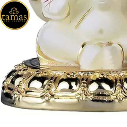 Tamas Gold-Polished Gaj Karna Ganesh Idol Off White & Gold Color