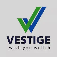 Vestige logo with green and blue check mark, health wellness brand, Shoppiearth UK