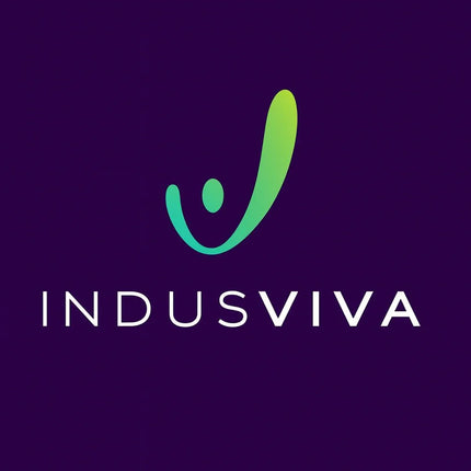 IndusViva green abstract logo on dark purple background, Shoppiearth UK wellness brand