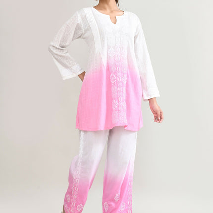 Joban Fashion Womens Cotton ChikanKari pink Cord set