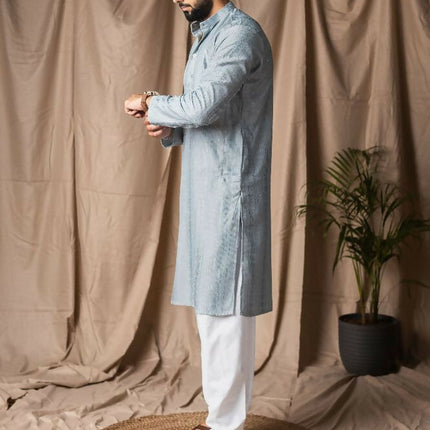 Light Blue Rayon Thread Embroidery Work Kurta Set - Mahotsav