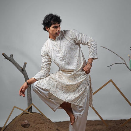 Off White Viscose Designer Embroidery Work Kurta Set - Mahotsav