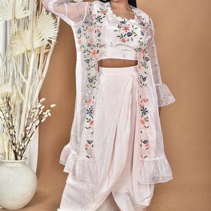 Morchari Women Hand Embroidery Crop Top-Light Pink