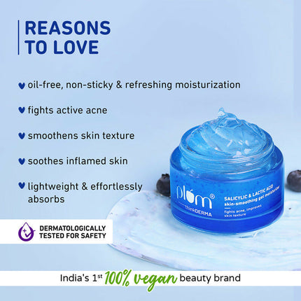 Plum Salicylic & Lactic Acid Skin-Smoothing Gel Moisturizer - For Active Acne & Oil-Free Hydration