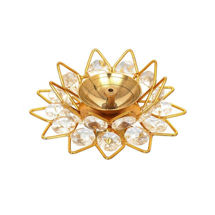 eCraftIndia Gold-Toned & White 2 Pieces Crystal Lotus Shape Brass Diyas