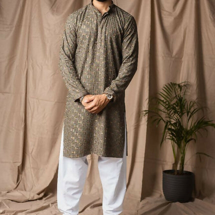 Mehandi Green Rayon Thread Embroidery Work Kurta Set - Mahotsav