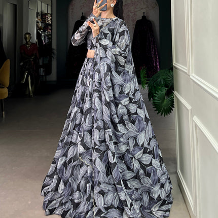 Lorenvalley Black Tabby Silk Printed with Hotfix Lehenga Choli with Dupatta