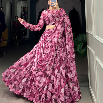 Lorenvalley Maroon Tabby Silk Printed with Hotfix Lehenga Choli with Dupatta