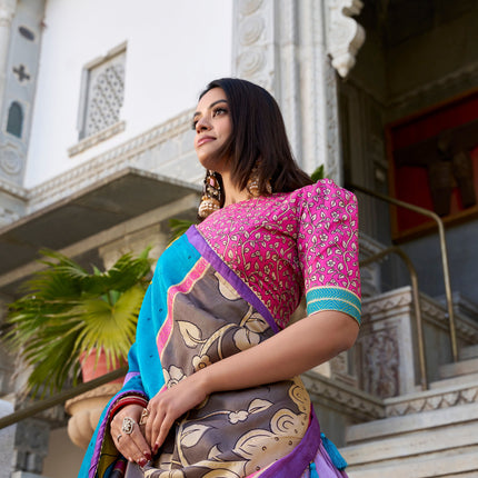 Lorenvalley Lavender Tussar Silk Kalamkari With Foil Work Lehenga Choli with Dupatta