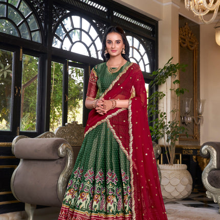 Lorenvalley Green Kanchipuram Printed With Zari Weaving Work Lehenga Choli with Dupatta