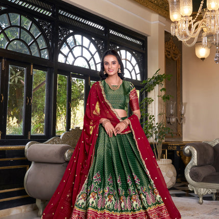 Lorenvalley Green Kanchipuram Printed With Zari Weaving Work Lehenga Choli with Dupatta