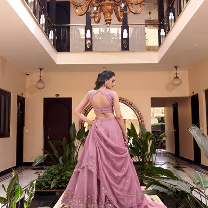 Lorenvalley Purple Vichitra Silk Embellishment With Pearl Coding And Sequins Embroidery Work Lehenga Choli with Dupatta