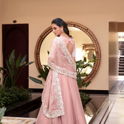 Lorenvalley Peach Weone Silk Embellishment With Pearl Coding And Sequins Embroidery Work Lehenga Choli with Dupatta