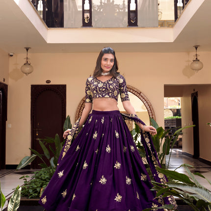 Lorenvalley Parot Star Georgette Embellishment With Pearl Coding And Sequins Embroidery Work Lehenga Choli with Dupatta