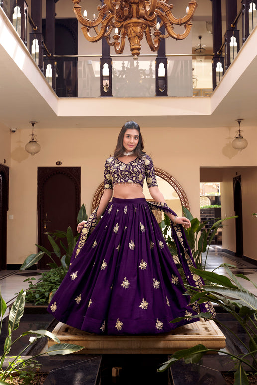 Lorenvalley Parot Star Georgette Embellishment With Pearl Coding And Sequins Embroidery Work Lehenga Choli with Dupatta