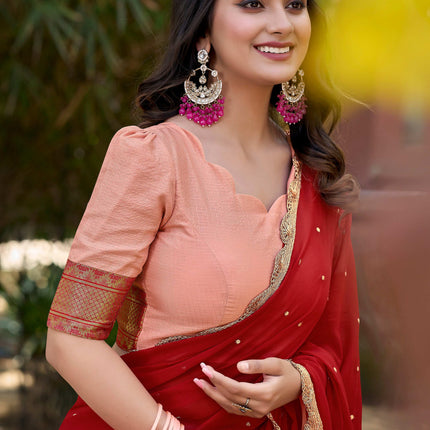 Lorenvalley Fashion Peach Cotton Silk Thread Embroidery Work Lehenga Choli with Dupatta