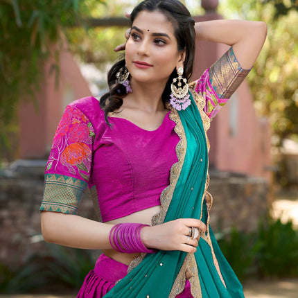 Lorenvalley Fashion Pink Cotton Silk Thread Embroidery Work Lehenga Choli with Dupatta