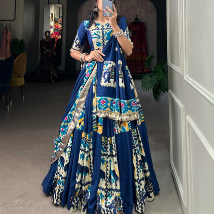 Lorenvalley Fashion Blue Rayon With Printed Silk Lehenga Choli with Dupatta