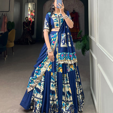 Lorenvalley Fashion Blue Rayon With Printed Silk Lehenga Choli with Dupatta