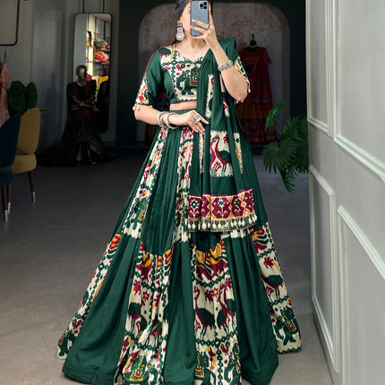 Lorenvalley Fashion Green Rayon With Printed Silk Lehenga Choli with Dupatta