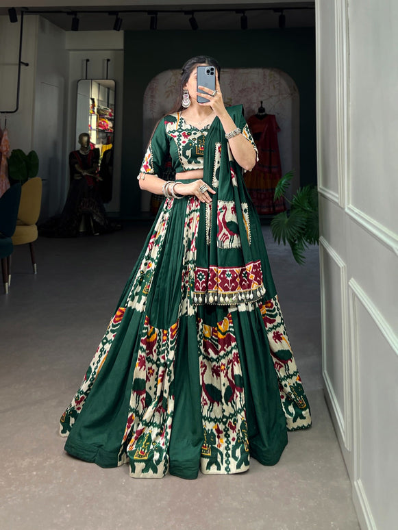 Lorenvalley Fashion Green Rayon With Printed Silk Lehenga Choli with Dupatta