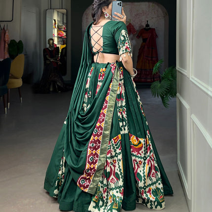 Lorenvalley Fashion Green Rayon With Printed Silk Lehenga Choli with Dupatta