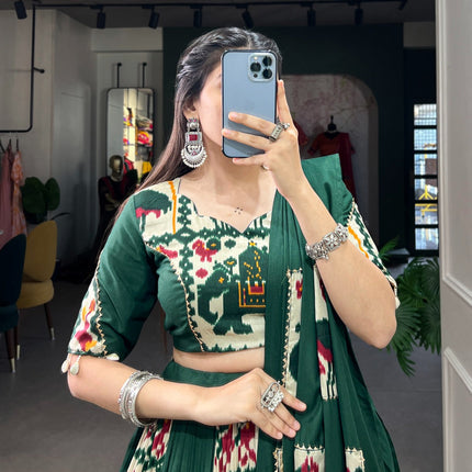 Lorenvalley Fashion Green Rayon With Printed Silk Lehenga Choli with Dupatta