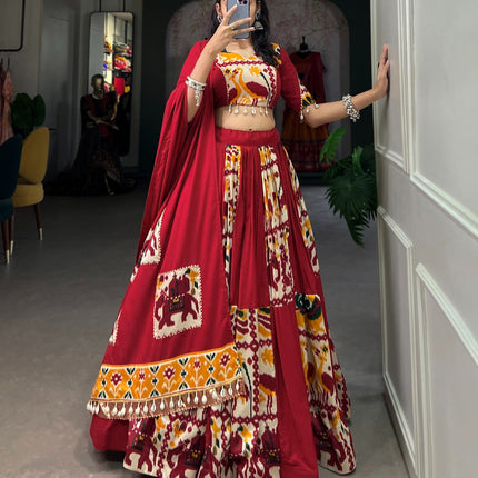 Lorenvalley Fashion Maroon Rayon With Printed Silk Lehenga Choli with Dupatta