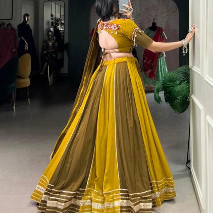 Lorenvalley Mustard Pure Rayon Sequins Lace With Gota Patti Lace Touch Up Lehenga Choli with Dupatta