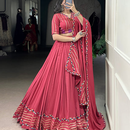 Lorenvalley Fashion Darkpink Pure Rayon Original Mirror Gamthi Work With Gotta Patti Lace Touch Up Lehenga Choli with Dupatta