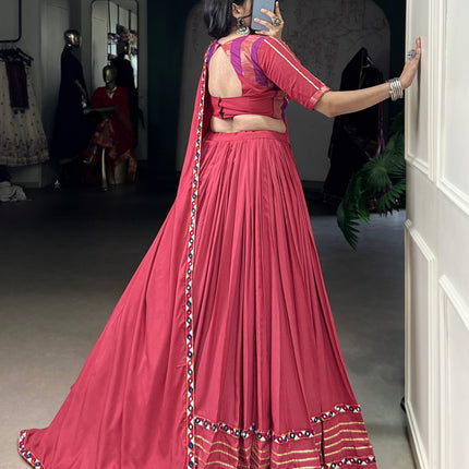 Lorenvalley Fashion Darkpink Pure Rayon Original Mirror Gamthi Work With Gotta Patti Lace Touch Up Lehenga Choli with Dupatta