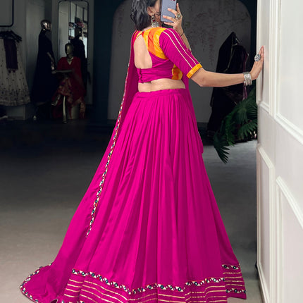 Lorenvalley Fashion Pink Pure Rayon Original Mirror Gamthi Work With Gotta Patti Lace Touch Up Lehenga Choli with Dupatta