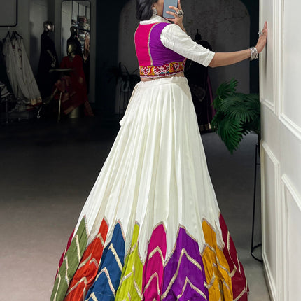 Lorenvalley Fashion White Rayon Multi Colour Patch With Lace Touch Up Lehenga Choli with Koti