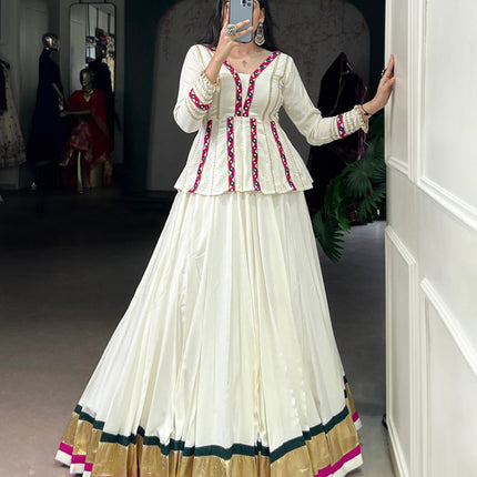 Lorenvalley Fashion White Pure Rayon Embossed Design Lace Touch up Lehenga Choli