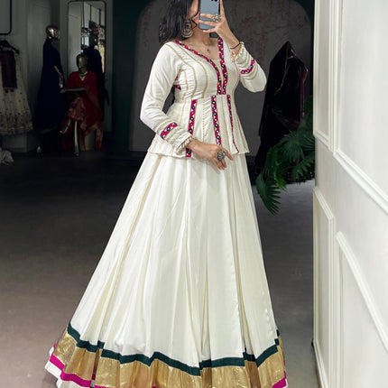 Lorenvalley Fashion White Pure Rayon Embossed Design Lace Touch up Lehenga Choli