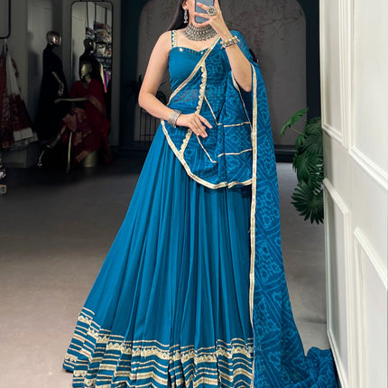 Lorenvalley Fashion Teal Pure Rayon Lace Touch Up Lehenga Choli with Dupatta