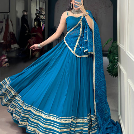 Lorenvalley Fashion Teal Pure Rayon Lace Touch Up Lehenga Choli with Dupatta