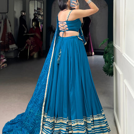 Lorenvalley Fashion Teal Pure Rayon Lace Touch Up Lehenga Choli with Dupatta