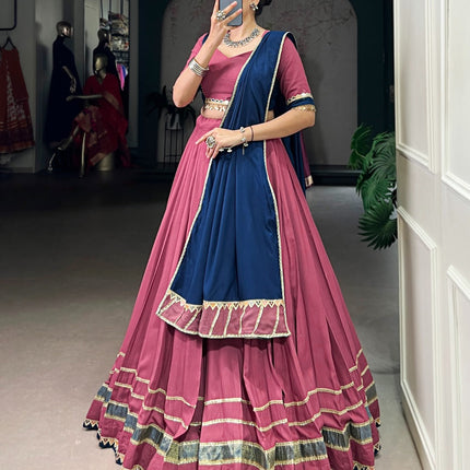 Lorenvalley Fashion Peach Pure Rayon Lace Touch Up Lehenga Choli with Dupatta