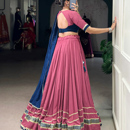 Lorenvalley Fashion Peach Pure Rayon Lace Touch Up Lehenga Choli with Dupatta