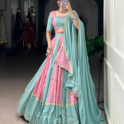 Lorenvalley Fashion Pure Rayon with Georgette Sequins and Thread Embroidery Work With Lace Touch Up Lehenga Choli with Dupatta