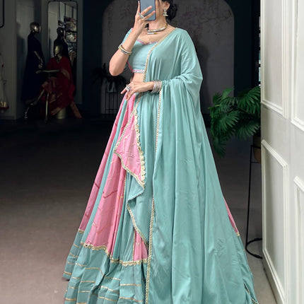 Lorenvalley Fashion Pure Rayon with Georgette Sequins and Thread Embroidery Work With Lace Touch Up Lehenga Choli with Dupatta